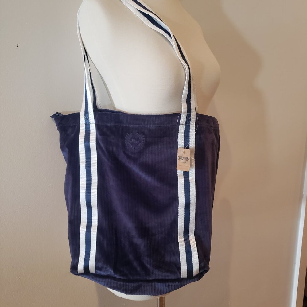3/$42 Victoria’s Secret PINK Navy Velour Tote Bag NWT - Picture 4 of 6